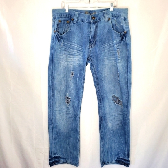 Straight Leg Relaxed Jeans Size 38 x 32 Distressed Cotton Denim Vintage - Picture 1 of 13